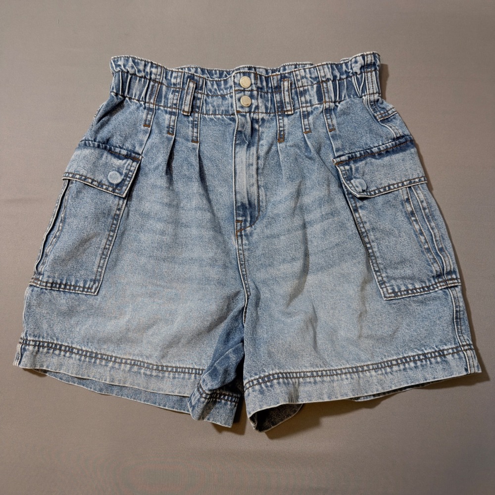 BLANKNYC Women's Size Large Denim Cargo Shorts High Rise Elastic Waist